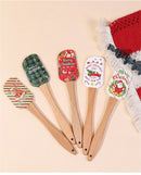 Espátula de silicone com cabo de madeira natalino.