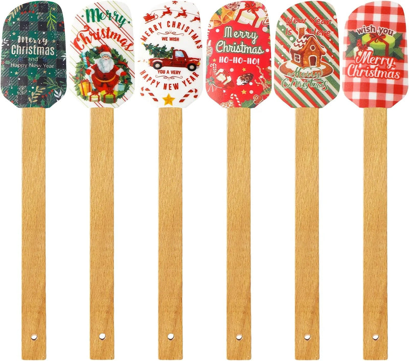 Espátula de silicone com cabo de madeira natalino.