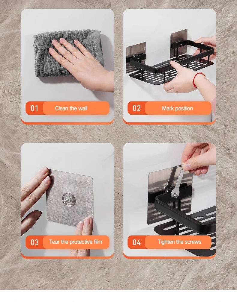 Organizador de banheiro em aço inoxidável antiferrugem, com ventosas, para chuveiro e eletrodomésticos.