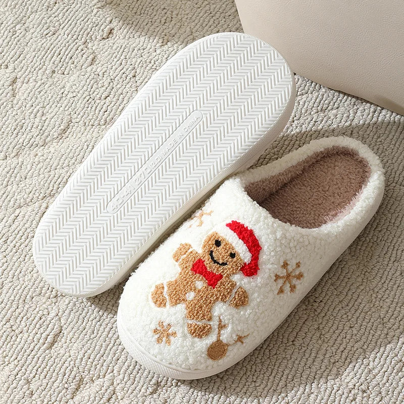 Pantufas de natal Fofas de Biscoito de Gengibre, Chinelos Quentes de Inverno.