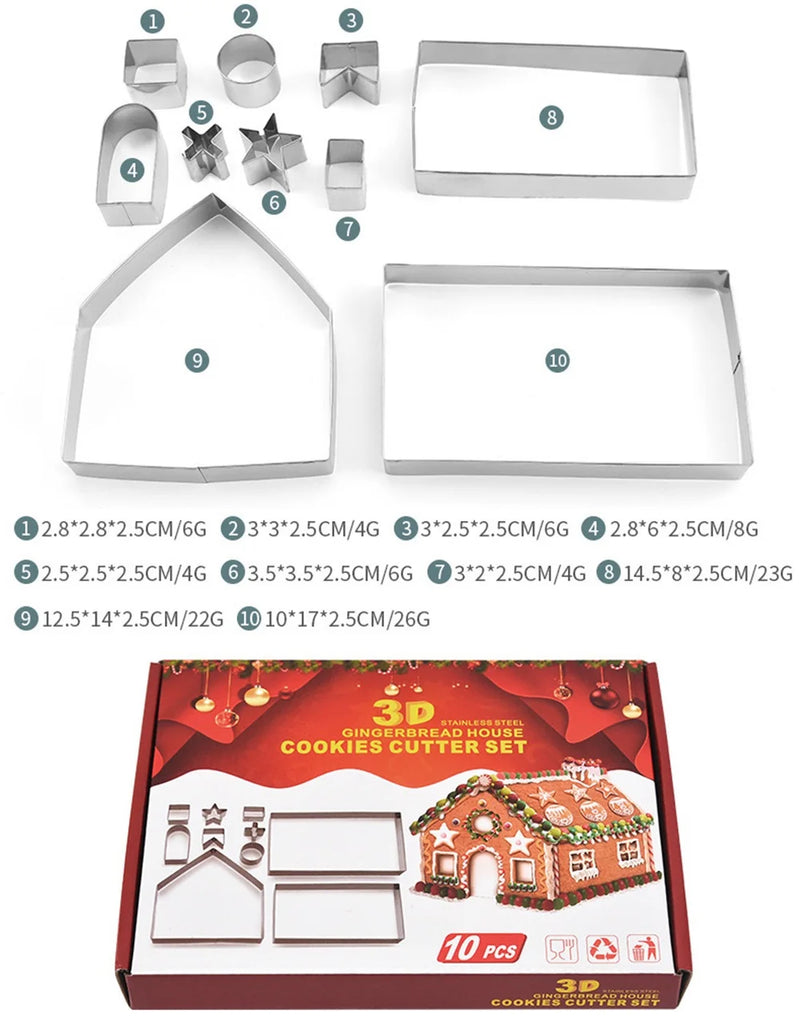 Conjunto de 10 Cortadores de Biscoito em Formato de Casa, em aço inoxidável