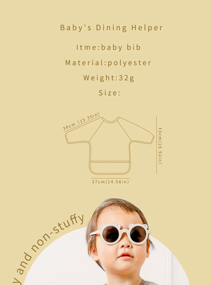 Babador de manga comprida Elinfant (1 unidade), impermeável, lavável, tipo macacão.