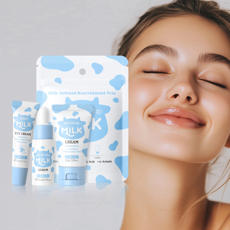 Kit Trio LAIKOU Milk: Nutrição Profunda, Sérum Hidratante, Clareador de manchas