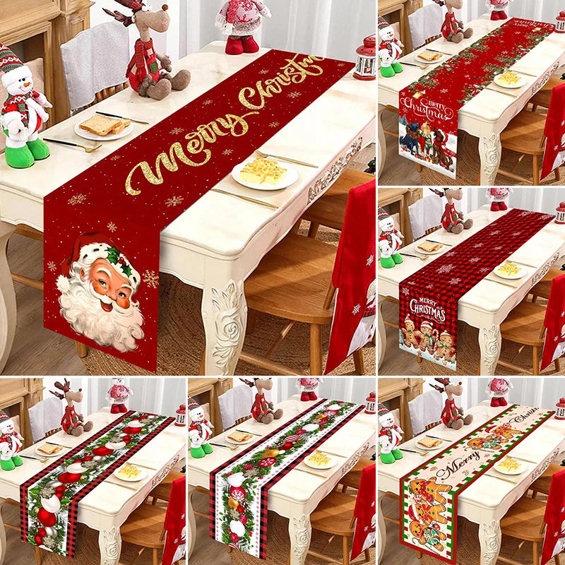 Caminho de mesa natalino, decoração de Natal, Papai Noel de desenho animado fofo, boneco de gengibre, capa de mesa, acessórios de mesa de Natal.