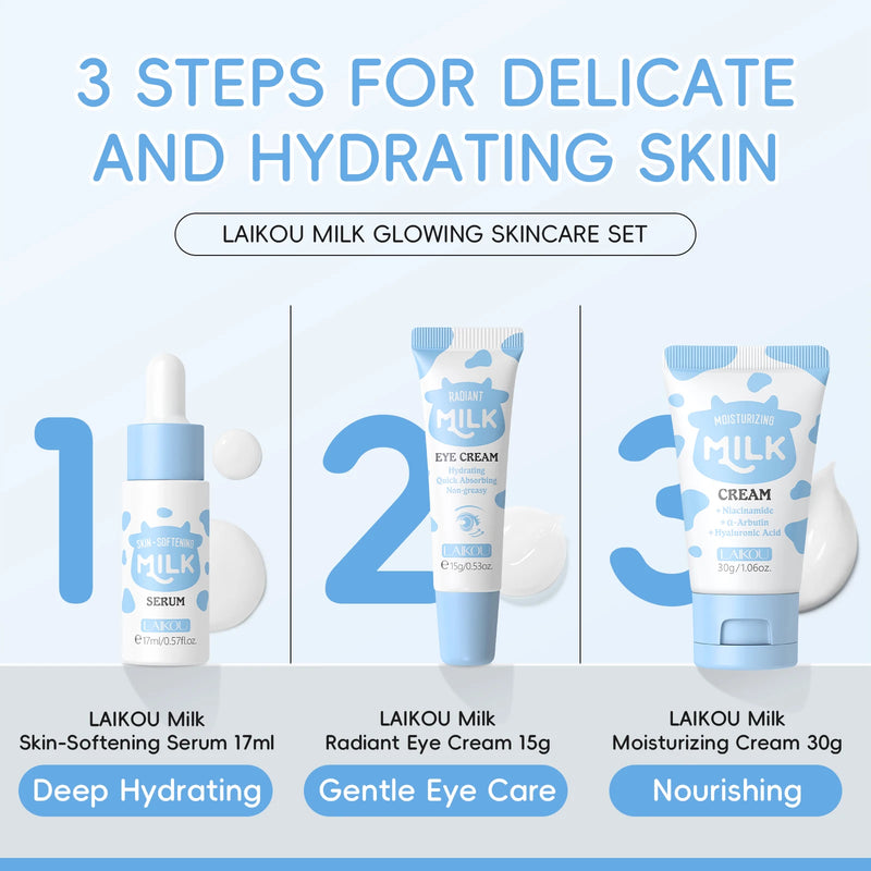 Kit Trio LAIKOU Milk: Nutrição Profunda, Sérum Hidratante, Clareador de manchas