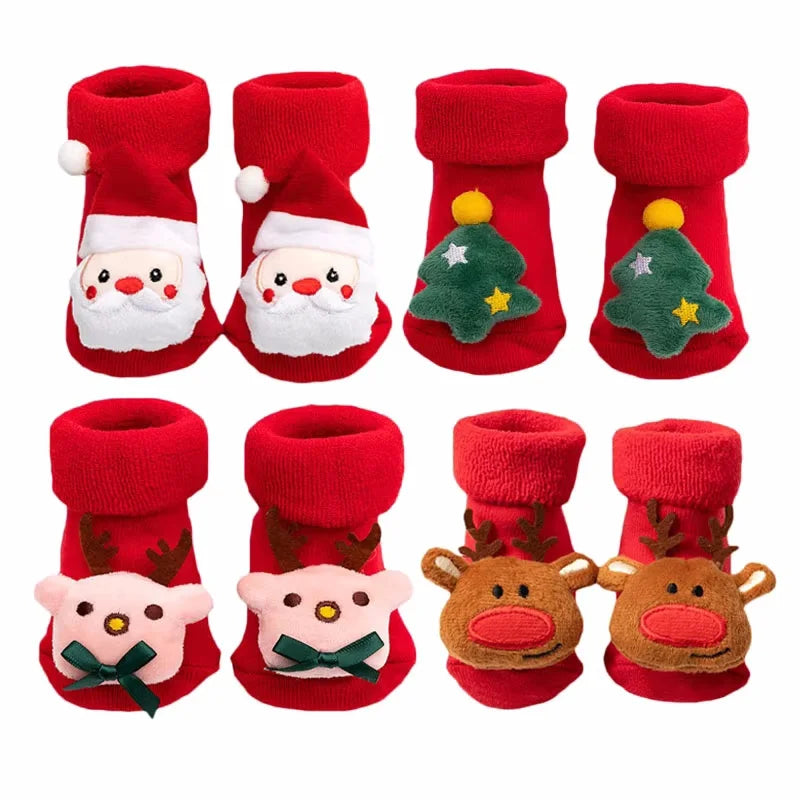Meias vermelhas de Natal para bebês meninos e meninas, ideal para primavera e inverso.