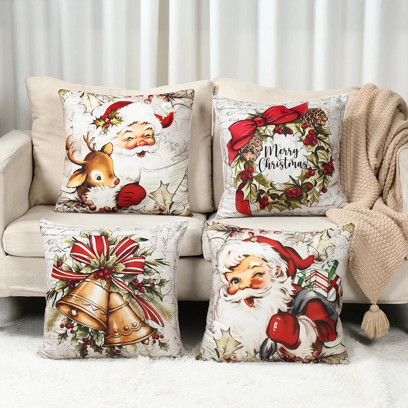 Conjunto de 4 capas de almofada "Feliz Natal".