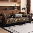 Capa para sofá natalino estilo chinês, com bordado geométrico