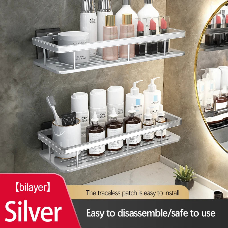 Organizador de banheiro em aço inoxidável antiferrugem, com ventosas, para chuveiro e eletrodomésticos.