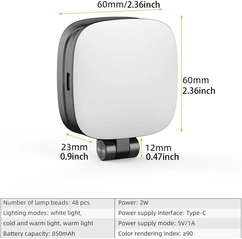 Mini Luz Magnética para Selfie - 3 Modos de Cor, Brilho Ajustável, para Celulares e Computadores