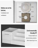 Caixa organizadora de maquiagem branca com gaveta.