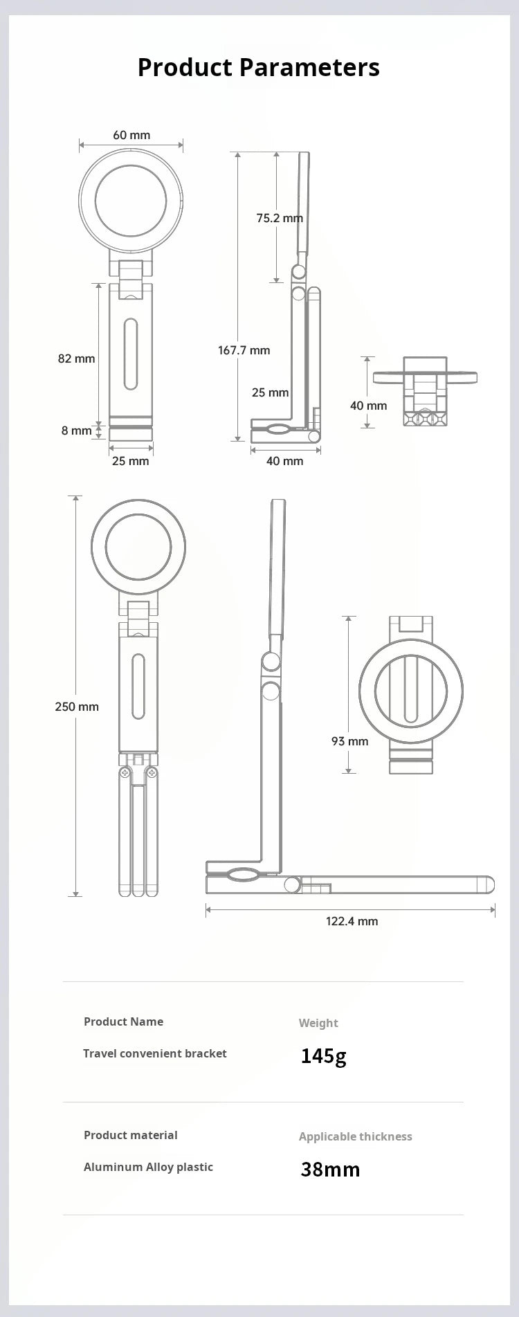 Mini tripé dobrável com suporte magnético para celular, tripé portátil para viagens, compatível com iPhone e Android
