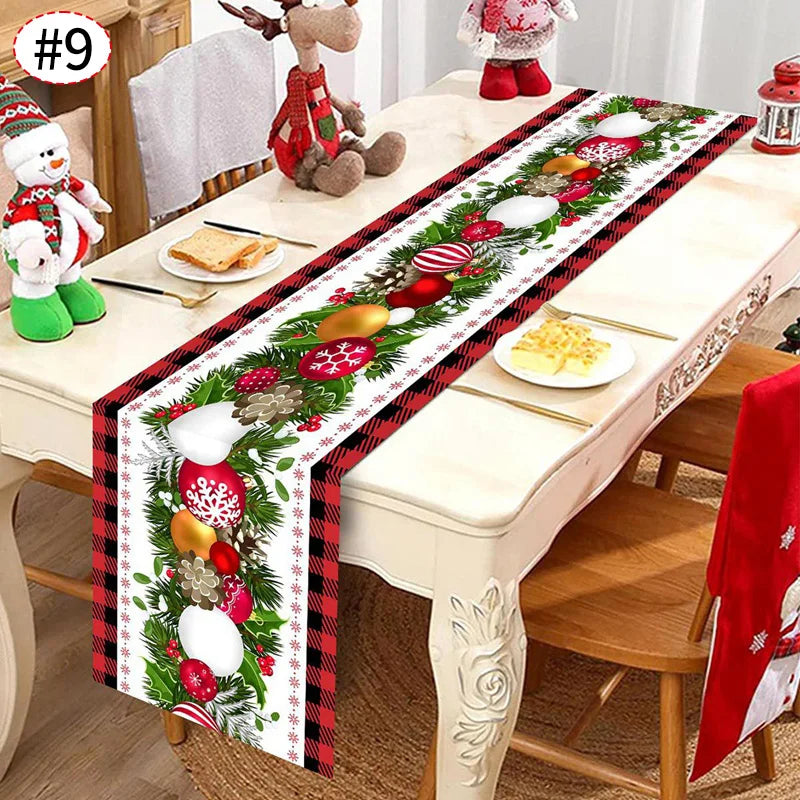 Caminho de mesa natalino, decoração de Natal, Papai Noel de desenho animado fofo, boneco de gengibre, capa de mesa, acessórios de mesa de Natal.