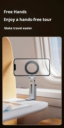 Mini tripé dobrável com suporte magnético para celular, tripé portátil para viagens, compatível com iPhone e Android