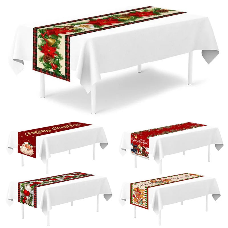 Caminho de mesa natalino, decoração de Natal, Papai Noel de desenho animado fofo, boneco de gengibre, capa de mesa, acessórios de mesa de Natal.