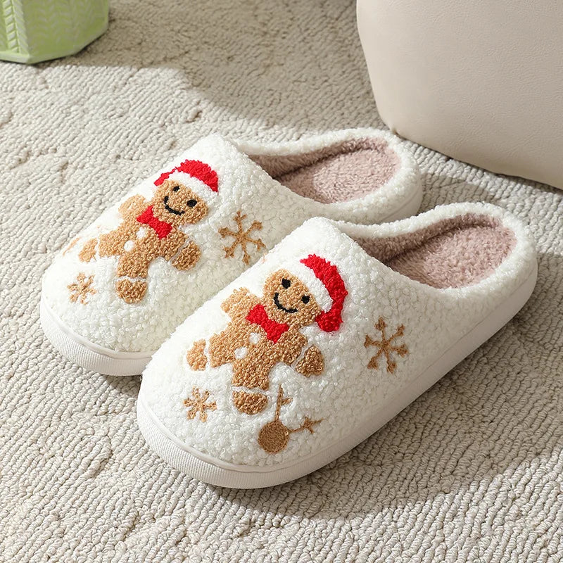 Pantufas de natal Fofas de Biscoito de Gengibre, Chinelos Quentes de Inverno.