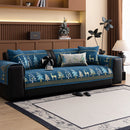 Capa para sofá natalino estilo chinês, com bordado geométrico