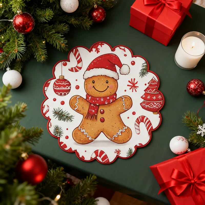 Caminho de mesa natalino, decoração de Natal, Papai Noel de desenho animado fofo, boneco de gengibre, capa de mesa, acessórios de mesa de Natal.