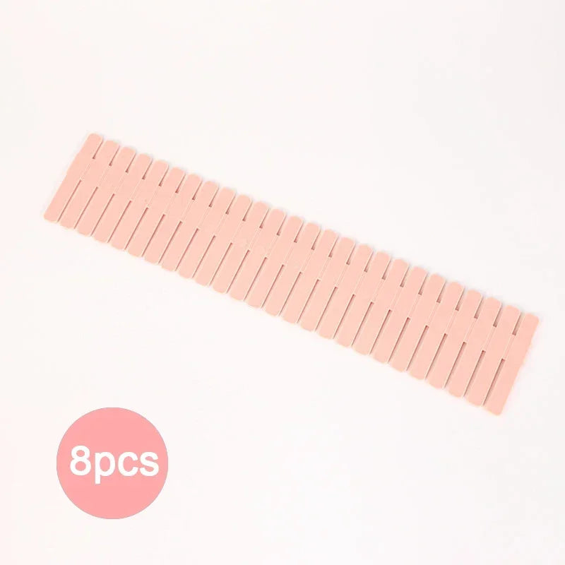 Divisórias de gaveta ajustáveis (4/8/12 peças) para armazenamento.