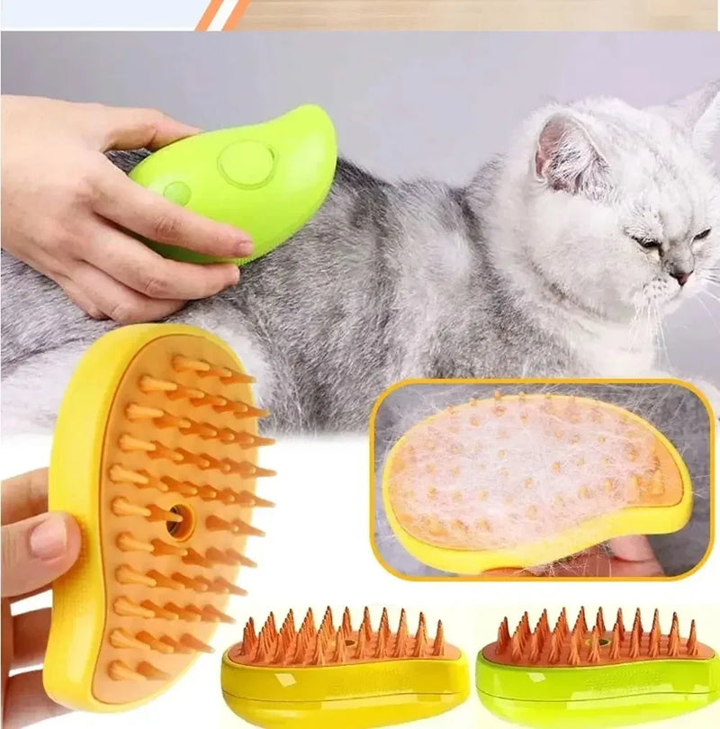 Escova a vapor para cães e gatos, com pulverizador elétrico para massagem, ideal para cuidados com animais de estimação, remoção de pelos soltos e muito mais. 3 em 1