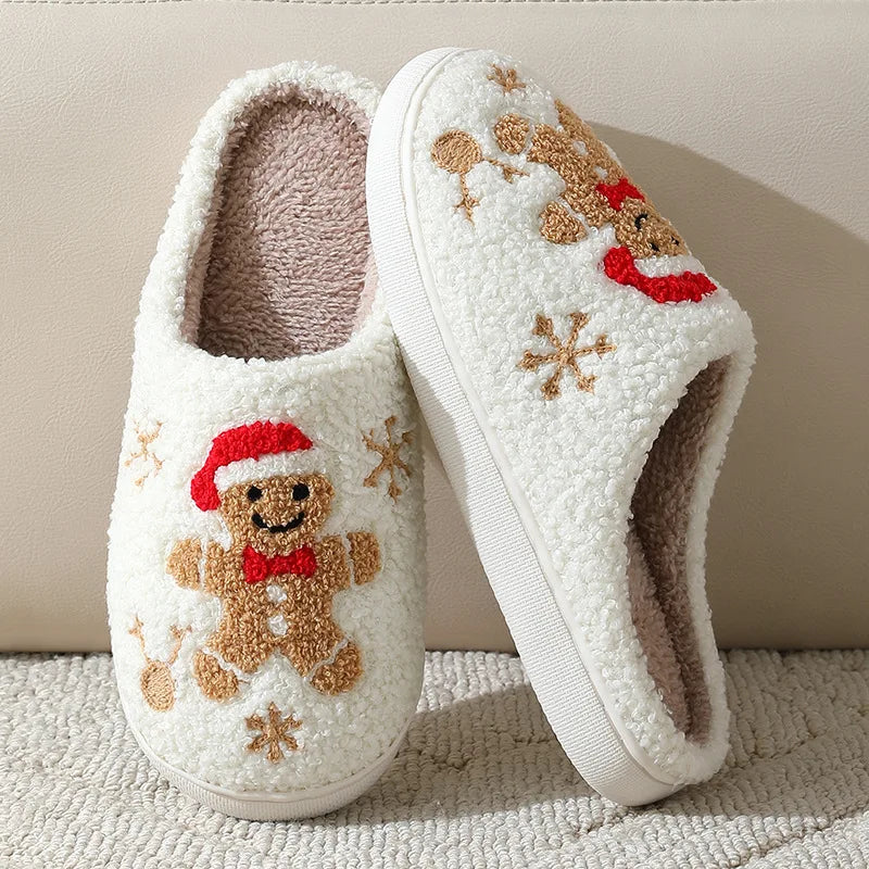 Pantufas de natal Fofas de Biscoito de Gengibre, Chinelos Quentes de Inverno.