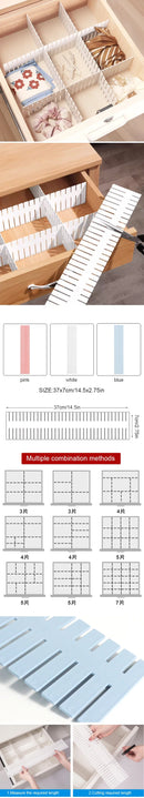 Divisórias de gaveta ajustáveis (4/8/12 peças) para armazenamento.