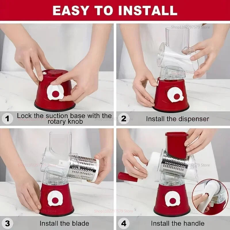 Cortador e fatiador de legumes manual, picador de queijo para cozinha com 3 tambores afiados, ralador multifuncional de alho e batata