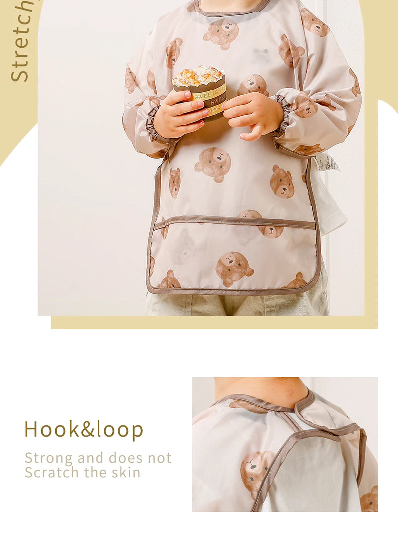 Babador de manga comprida Elinfant (1 unidade), impermeável, lavável, tipo macacão.