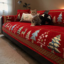 Capa para sofá natalino estilo chinês, com bordado geométrico