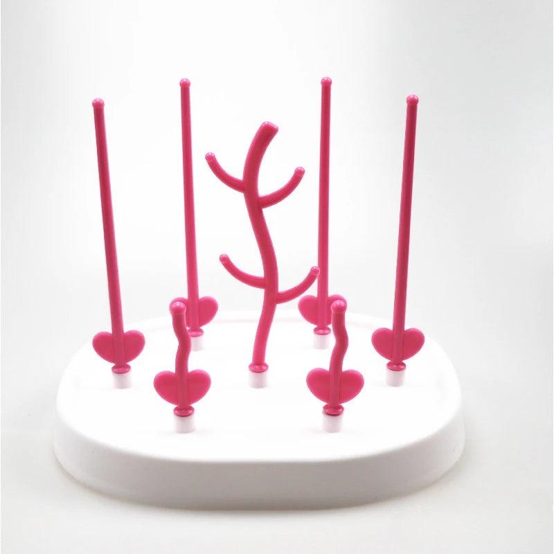 Escorredor de mamadeiras com suporte para copos de alimentação, removível e em formato de árvore, para limpeza de chupetas e acessórios.