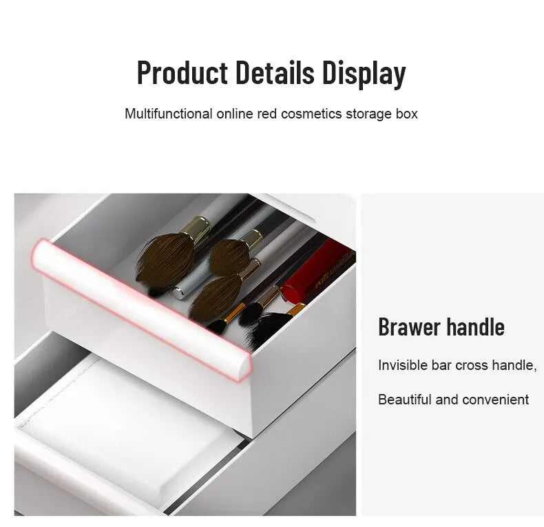 Caixa organizadora de maquiagem branca com gaveta.