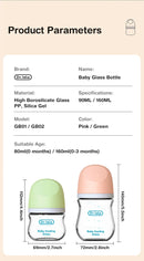 1 Mamadeira para Recém-Nascido 90ML/160ML, Mamadeira de Vidro Antiflatulência