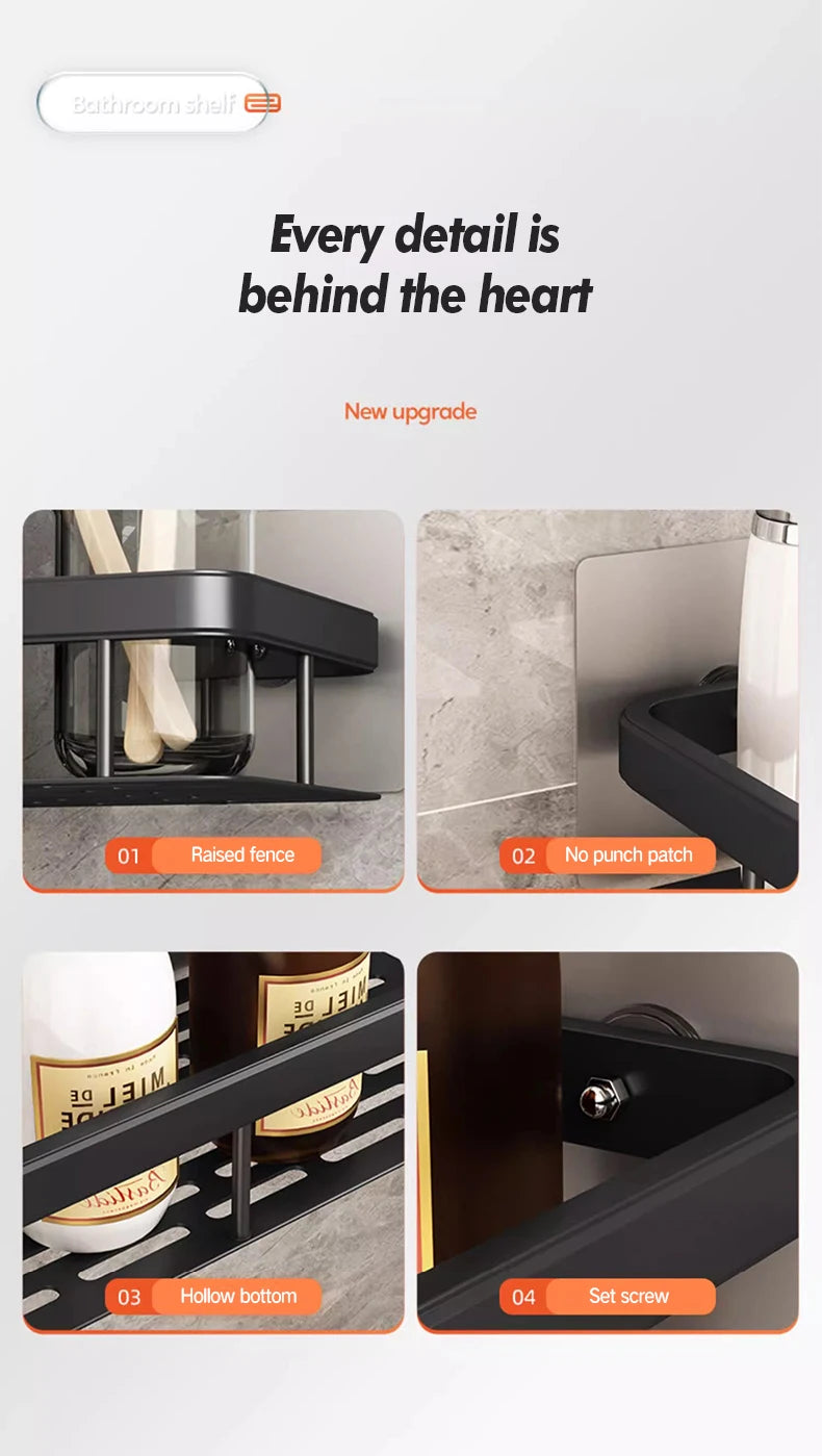 Organizador de banheiro em aço inoxidável antiferrugem, com ventosas, para chuveiro e eletrodomésticos.