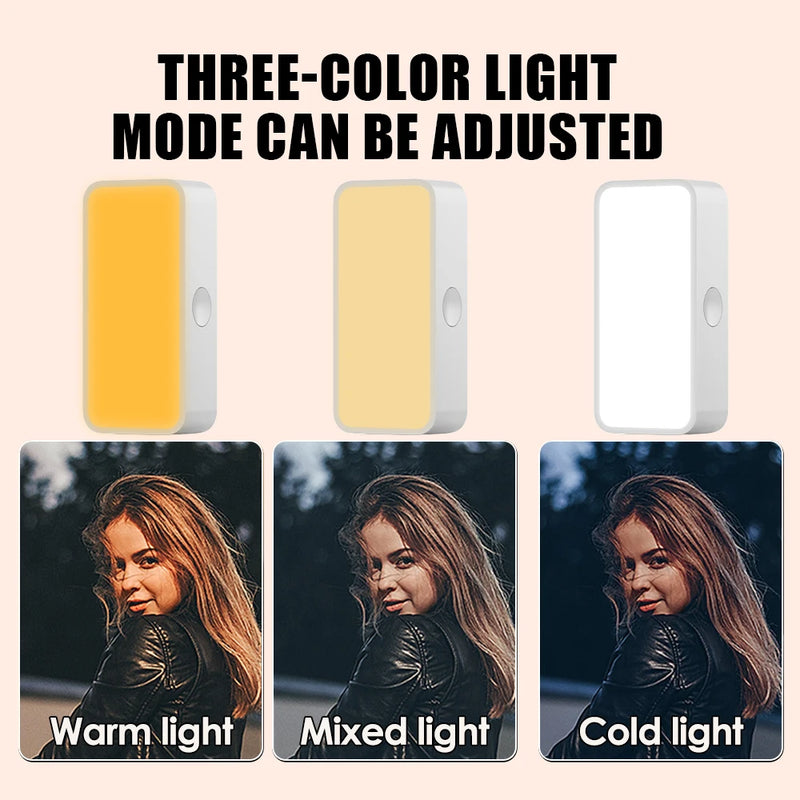 Mini luz de preenchimento magnética portátil para selfies, LED ajustável, para vídeos e transmissões ao vivo, ideal para iPad, celular e laptop.