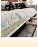 Capa para sofá natalino estilo chinês, com bordado geométrico