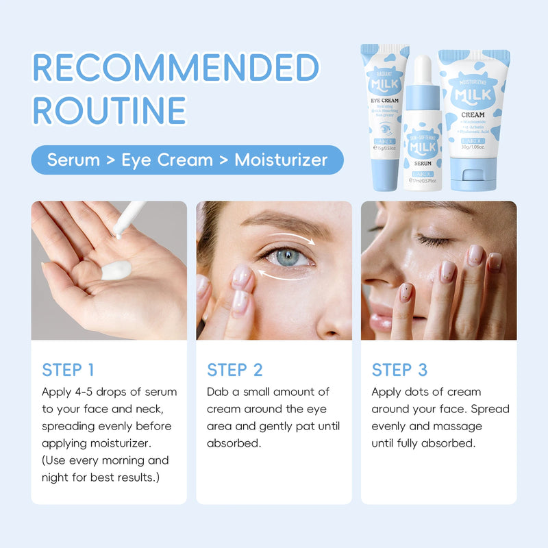 Kit Trio LAIKOU Milk: Nutrição Profunda, Sérum Hidratante, Clareador de manchas